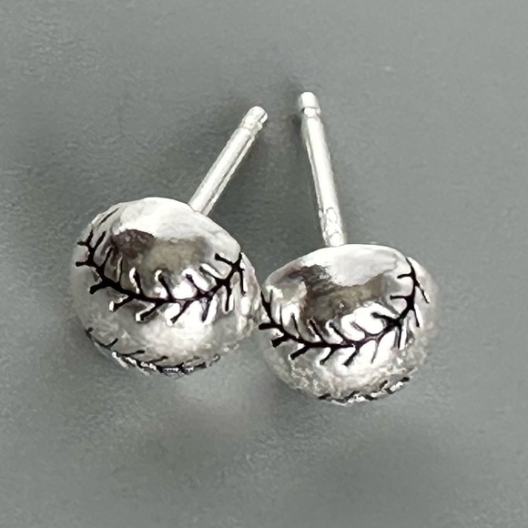 Sterling Silver Baseball Stud Earrings - Picture 7 of 12